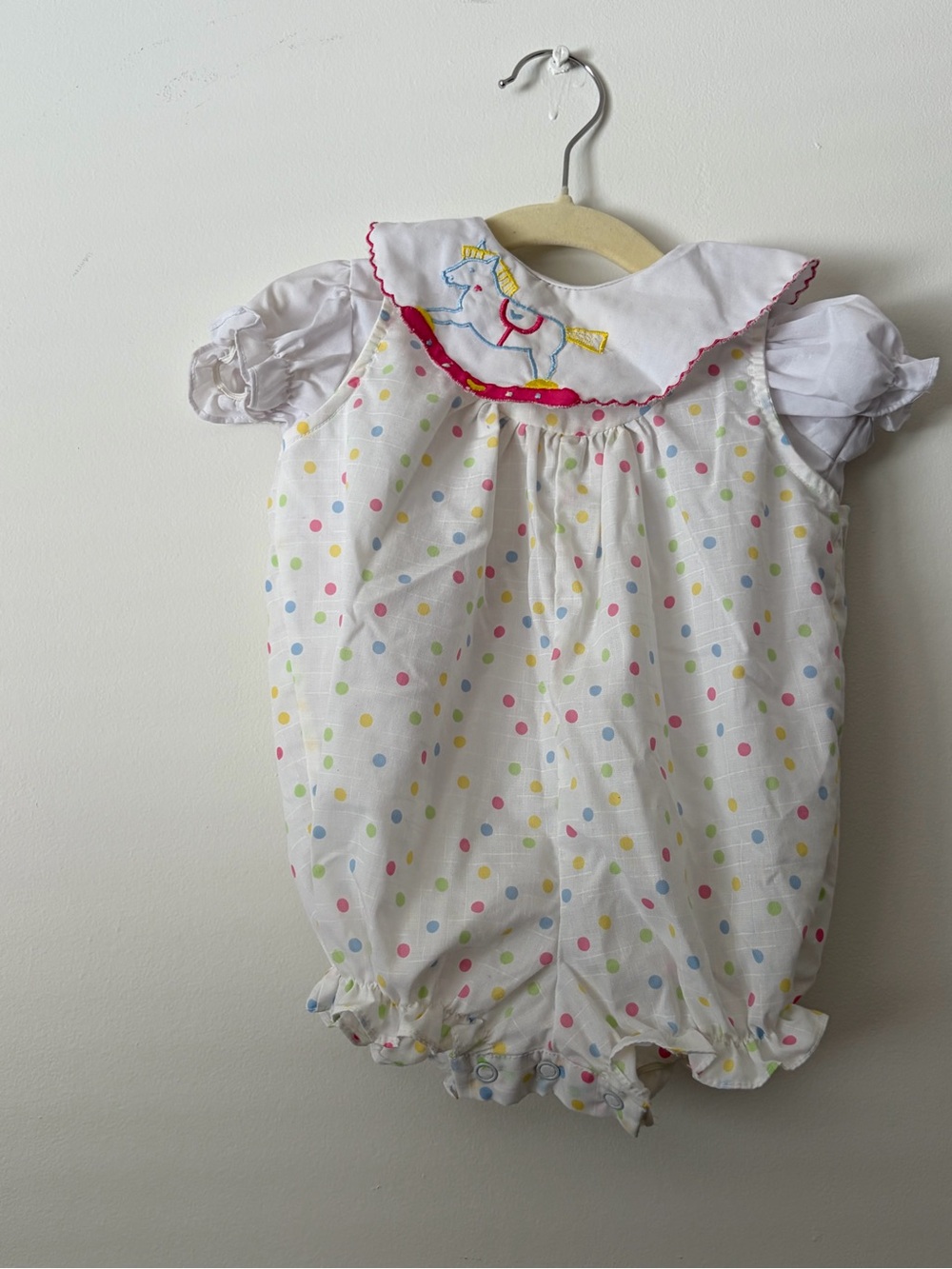 VINTAGE 90s ICZ Bubble Romper with Embroidered Details